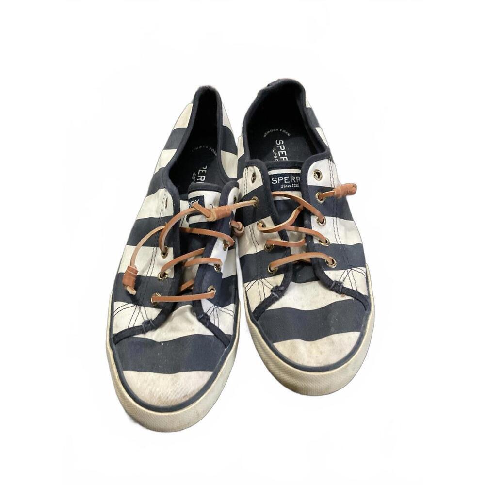 Sperry Women's Striped Nautical Preppy Casual Sneakers/ Leather Ties 9.5